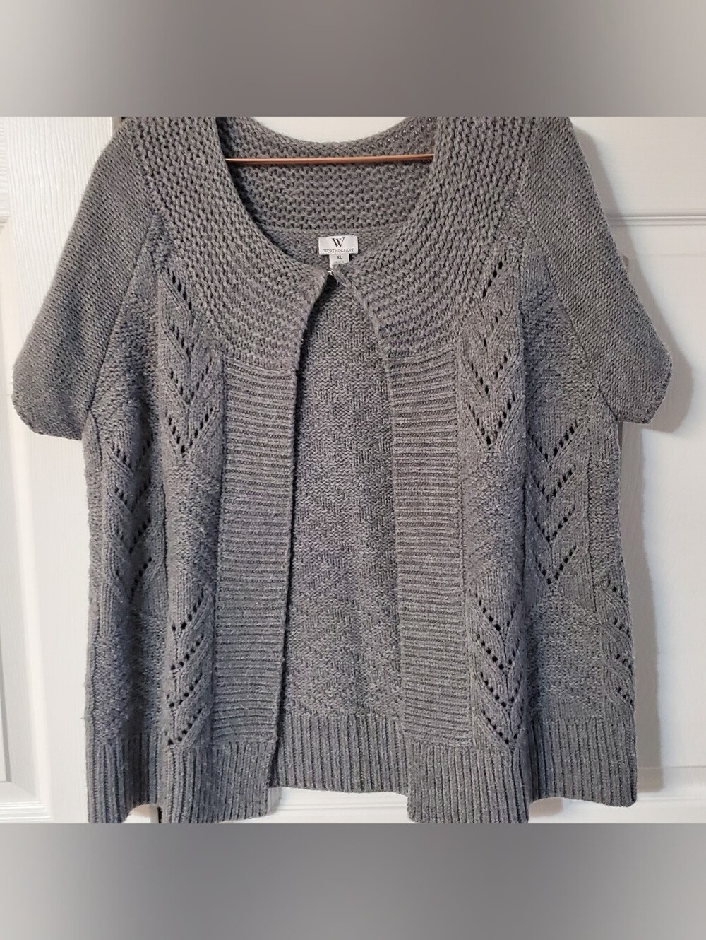 WORTHINGTON XL GREY SHORT SLEEVES OPEN FRONT CARDIGAN SWEATER. KNIT NEWER